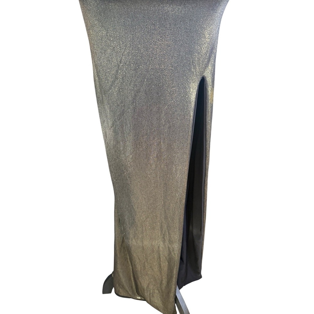 Club L Gold Metallic Halter Back Split Maxi Dress US 4 UK 8 EU 36 NWT - Picture 3 of 11